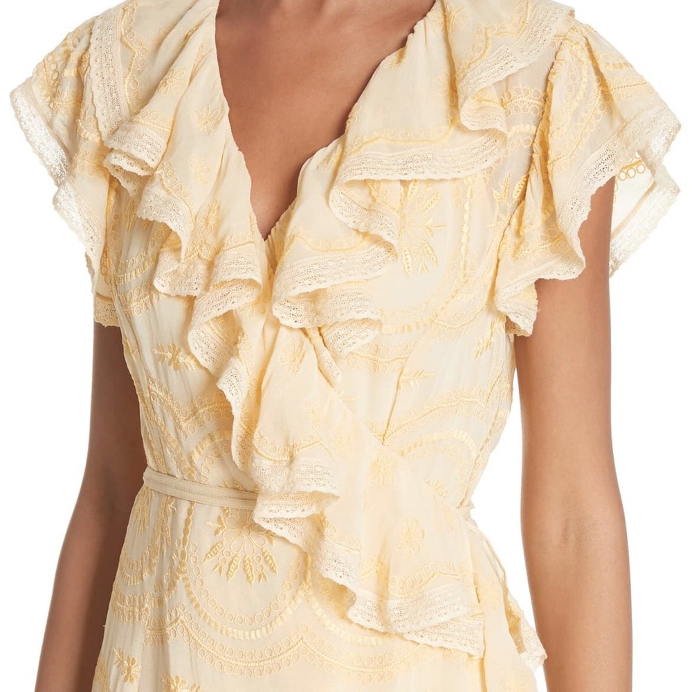 Needle & Thread Pale Yellow Ruffle Wrap Mini Dress - Picture 2 of 6